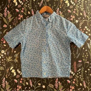Vintage 60s 70s Permanent Press Blue Floral Button-Up Shirt